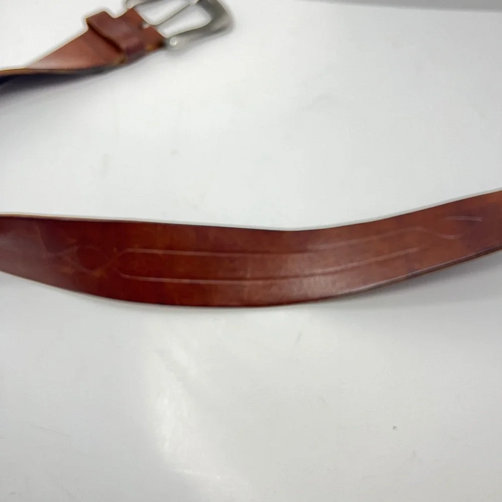 Express Brown Italian Leather‎ Braided Belt Made in England Size S Cognac Silver